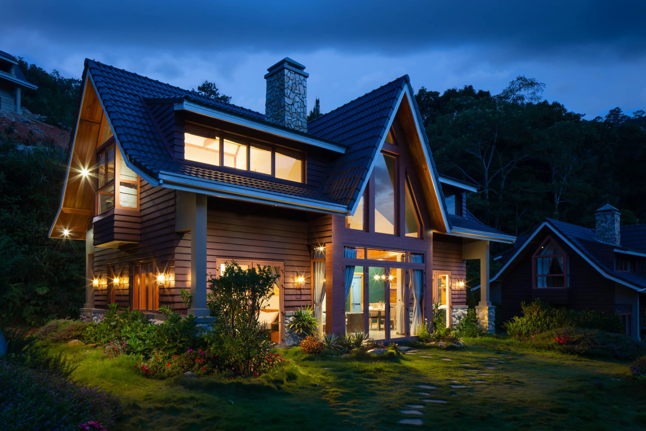 Site study: dusk in the valley. The refuges are designed to glow at exactly this register — no brighter.